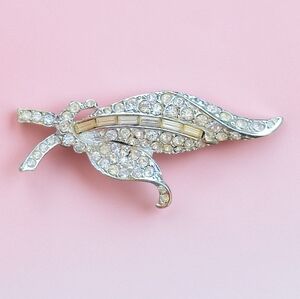 Vintage Goldette Baguette Rhinestone Leaf Brooch
